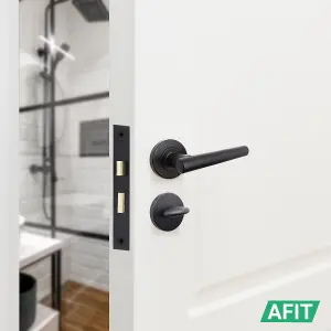 AFIT Matt Black Bathroom Door Handle Set - Pack of 2 - Turn & Release, Lock & Hinges (76mm) Olvera Range