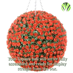 Best Artificial 38cm Orange Rose Hanging Basket Flower Topiary Ball - Suitable for Outdoor Use - Weather & Fade Resistant