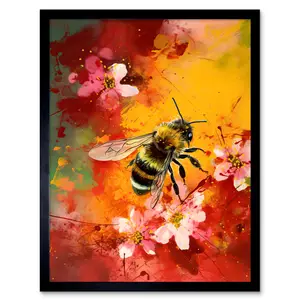 Marvine Honey Bee On Abstract Flower Bed Oil Painting - Single Picture Frame Print