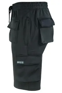 MS9 Mens Fleece Shorts Cargo Pockets Tracksuit Jogging Work Utility Shorts H5 - Black, X-Large