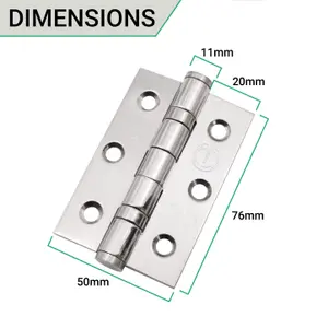 EAI Stainless Ball Bearing Hinges Grade 7 - 76x50x2mm - Square Corners - Polished - Pair Including Screws