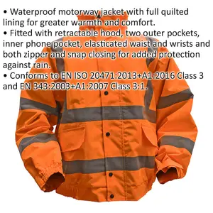 LARGE Waterproof Hi-Vis Orange Jacket with Quilted Lining for Work Safety