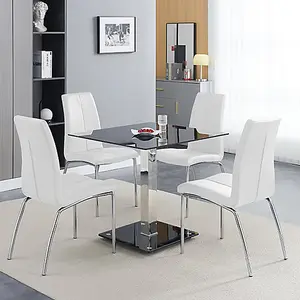 Furniture In Fashion Hartley Black Glass Bistro Dining Table 4 Opal White Chairs