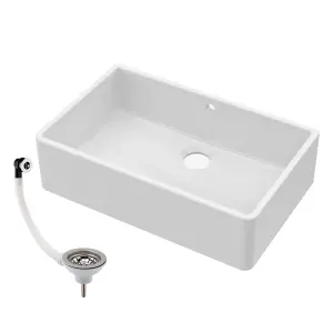 795mm - Single Bowl Fireclay Butler Kitchen Sink Overflow &  Waste