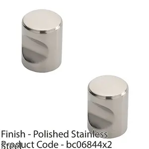 2 PACK - Cylindrical Cupboard Door Knob 16mm Diameter Polished Stainless Steel Handle