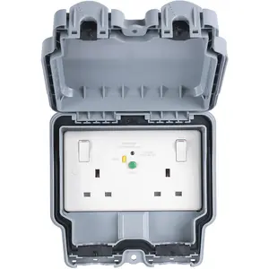 IP66 Outdoor 2 Gang Double 13A UK Plug Socket & 30ma RCD Garden Enclosure Box