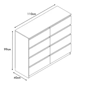 FWStyle White Gloss Chest Of 8 Drawers Scratch Resistant Bedroom Furniture