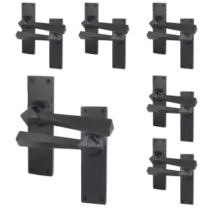 AFIT Black Iron Door Handles - 6 Pairs of Black Antique Internal Lever Latch Handles on Backplate - Tudor Range