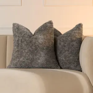 4 Pack Teddy Marl Fleece Cushion Covers, Charcoal - 45 x 45cm