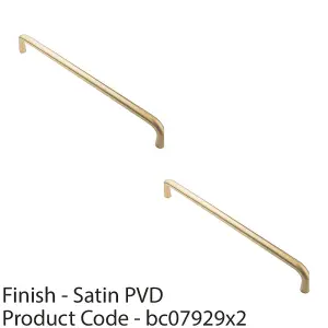 2 PACK - Round D Bar Pull Handle 469 x 19mm 450mm Fixing Centres Satin Brass PVD