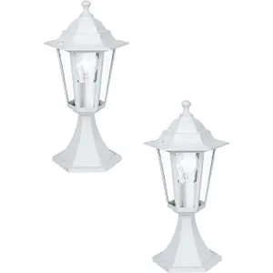 2 PACK IP44 Outdoor Pedestal Light White Aluminium Lantern 60W E27 Porch Lamp