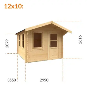 12ft x 10ft (3550mm x 2950mm) Horsforth "The Augusta Plus" 44mm Log Cabin With 3 Opening Windows