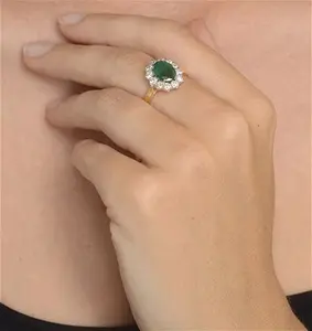 Emerald 1.95Ct And Lab Diamond 1.00Ct Cluster Ring In 18K Gold