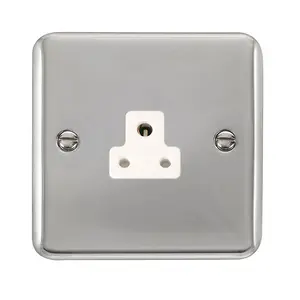 Curved Polished Chrome 1 Gang 2A Round Pin Socket - White Trim - SE Home