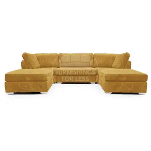 Bishop Mustard U Shaped Soft Fabric Jumbo Cord Detachable 5 Seater Large Sofa