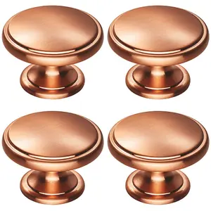 4x Ring Domed Cupboard Door Knob 38.5mm Diameter Satin Copper Cabinet Handle