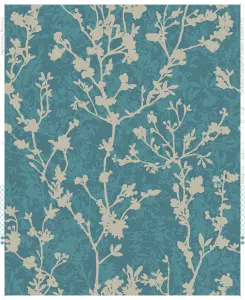 Boutique Teal Metallic effect Floral Embossed Wallpaper