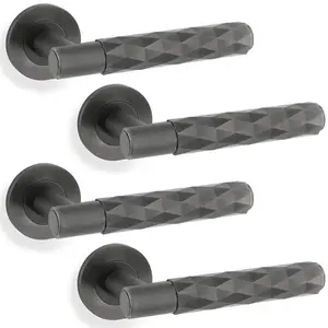 4 PACK - PAIR Diamond Lever on Round Rose Door Handle - Dark Bronze Concealed Screw