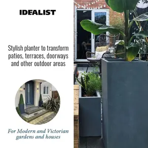 Set of 2 IDEALIST™ 60cm Tall Planter, Outdoor Plant Pots, Dark Grey Reinforced Stone Garden Planters L27 W27 H60 cm, 44L