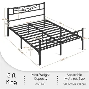 Yaheetech Black 5ft King Metal Bed Frame with Cloud-inspired Design Headboard