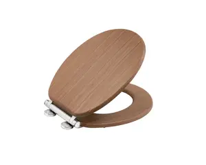 AQUALONA Oak Tongue & Groove Toilet Seat - MDF Wood with Soft Close and One Button Quick Release