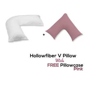 V Pillow With FREE V Pillowcase Polycotton Cover Orthopedic Neck & Back Support Hollowfiber Filled Pillow