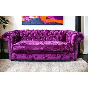 Chesterfield 3 Seater Sofa Settee Lustro Glamour Pink Velvet In Classic Style