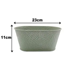 1.5L Pastel Green Trough Planter Leaf Pattern Decorative Patio 23cm Pot Bowl