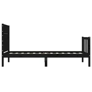 Berkfield Bed Frame with Headboard Black Single Solid Wood