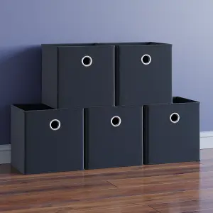 Vida Designs Durham Dark Wood 3x3 Cube Storage Unit & Set of 5 Black Foldable Cube Storage Baskets