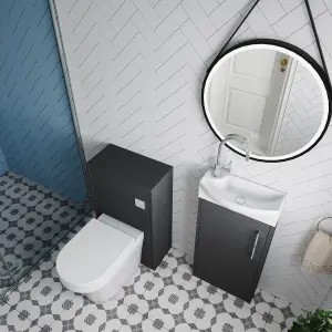 Cloakroom Suite - Right Hand 440mm Vanity, WC Unit, Toilet and Tap - Graphite