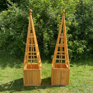 Wooden Garden Obelisk Planter with Liner (Set of 2)