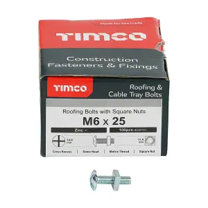 TIMCO Roofing Bolts & Square Nuts Silver - M6 x 25