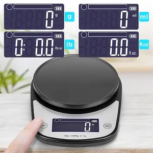 Duronic KS5000 BK/SS Digital Kitchen Scale with Bowl, 5kg, LCD Backlit Display, Tare Function, 1g Precision - Black