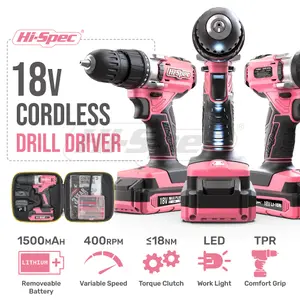 Pink Cordless Drill Driver Set 18V Electric Screwdriver-With Battery-58 Pcs Kit