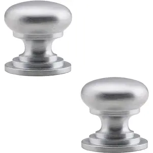 2x Victorian Round Cupboard Door Knob 38mm Dia Satin Chrome Cabinet Handle