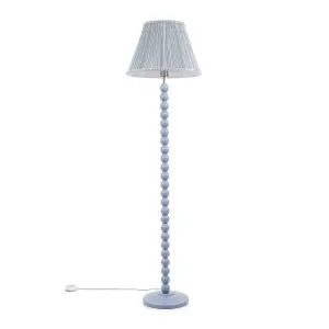 ValueLights Bobbles Powder Blue Bobbin Floor Lamp with Blue Pleated Shade