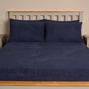 Teddy Fleece Pillowcase Cover Bedding Set 2 x Thermal, 50 x 75cm -  Navy