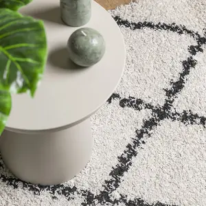 Shaggy Rug PAMPLONA High Pile Modern Cream and Black 80x250 cm