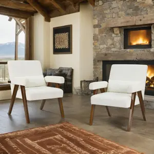 Modern Accent Chairs with Thick Padded Cushion Arm Chair,Beige White