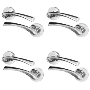 AFIT Chrome Internal Door Handle - 4 Pairs Polished Chrome Lever on Rose Round Handles - Novi Range