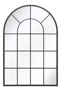 MirrorOutlet The Arcus Black Framed Arched Window Leaner/Wall Mirror 120CM x 80CM