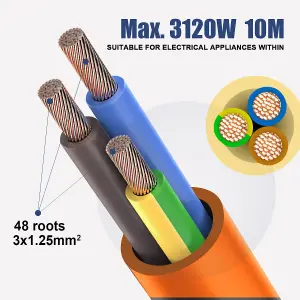 Extrastar 1 Gang Unswitched Orange Extension Lead 10M, 13A