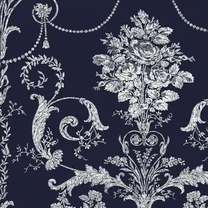 Laura Ashley Josette Midnight Damask Smooth Wallpaper