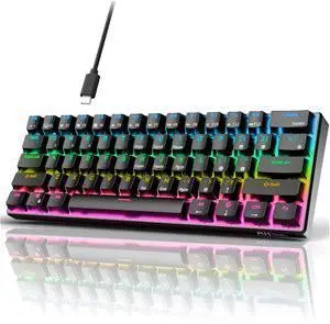 RK ROYAL KLUDGE RK61 Wired 60% Mechanical Gaming Keyboard RGB Backlit Ultra-Compact Hot Swappable Red Switch Black