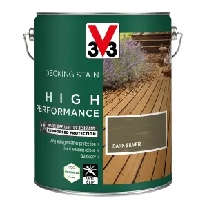 V33 High performance Dark Silver Satin Quick dry Decking Stain, 5L