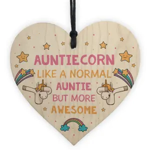 Auntiecorn Auntie Birthday Christmas Wooden Heart Novelty Auntie Gift Unicorn Sign