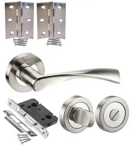 Golden Grace Astrid Dual Chrome Bathroom Door Handle Pack, 1 Set with 3" Hinges