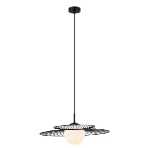 Luminosa Modern Hanging Pendant Black 1 Light  with Black, White Shade, E27