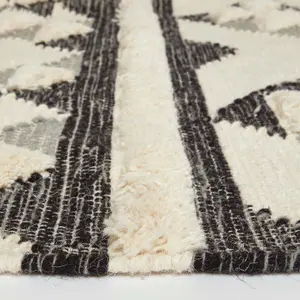 Homescapes Kota Black & Grey Kilim Wool Rug 120 x 170 cm